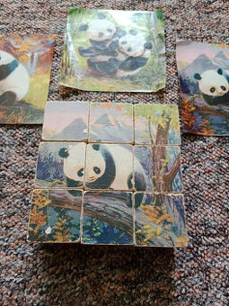 Retro dřevěné kostky (motiv Panda)