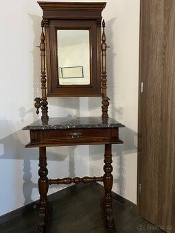 Starožitný toaletní stolek se zrcadlem fazeta-značený