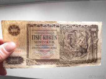 Bankovka 1000 korun Slovenských 1940 Perf.SPECIMEN