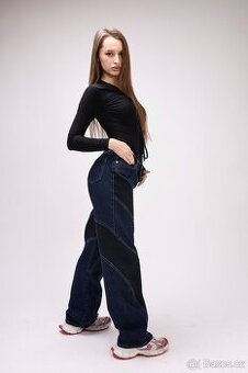 Dámské stylové džíny – tmavě modré (wide leg)