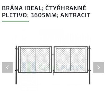 DVOUKŘÍDLÁ BRÁNA IDEAL; ČTYŘHRANNÉ PLETIVO; 3605MM; ANTRACIT