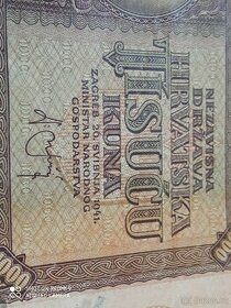 TOP BANKOVKA 1000 KUNA 1941 SÉRIE V - 1