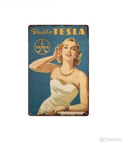 cedule plechová - Tesla, národní podnik (dobová reklama)