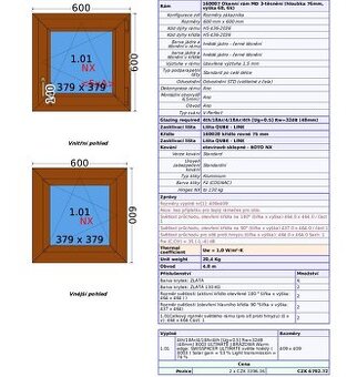 2 x okno zlatý dub 600 mm x 600 mm