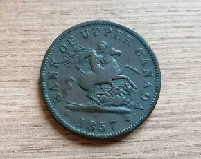 Kanada 1 Penny 1857 vzácná koloniální mince Upper Canada