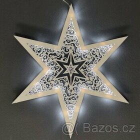 Dřevěná svítící dekorace hvězda s LED osvětlením, 35 cm