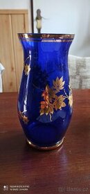 Modrá a jantarová váza se zlatými detaily 2 ks