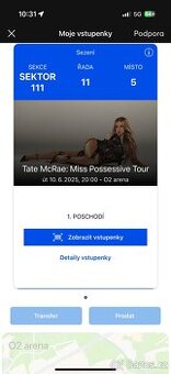Tate McRae lístek na koncert