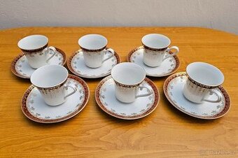 Retro porcelánová kávová souprava JSK – 6 ks, zlatý dekor