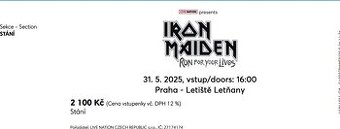 Lístek Iron Mainden Praha 31.5.2025