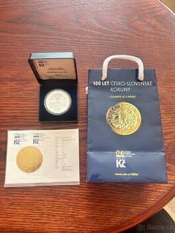 Stříbrná medaile ČNB s motivem zlaté mince 100 000 000 Kč -