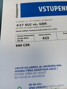 Vstupenky MS v hokeji Praha - SUI vs. GBR