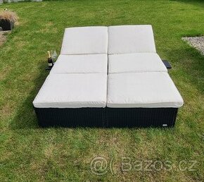 Ratanová postel černo-krémová - 193x116x33cm