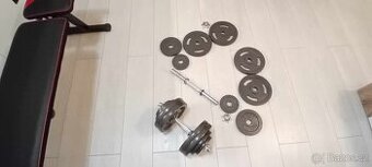 Činky HOP SPORT + posilovací lavice Domyos
