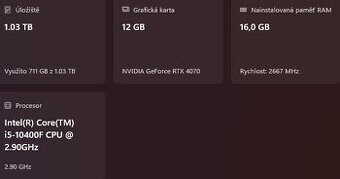Herní PC - i5 10400f, RTX4070, 16GB RAM
