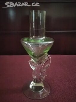 VÁZA - sklo zelinkavé a čiré, TOP stav.
