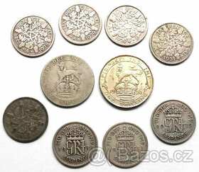 stříbrné mince stará Británie 10 ks
