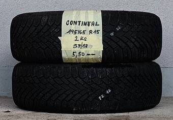 Zimní CONTINENTAL 195/65 R15 - 2ks, možnost přezutí