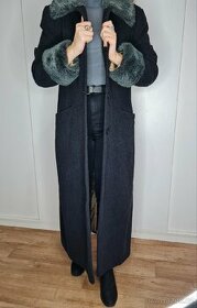 Kašmírový vlněný dlouhý šedý kabát