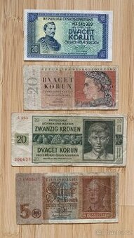 Různé bankovky Reichsmark, rubl, koruny