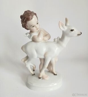 Porcelánová figurka - putto se srnou - Rosenthal