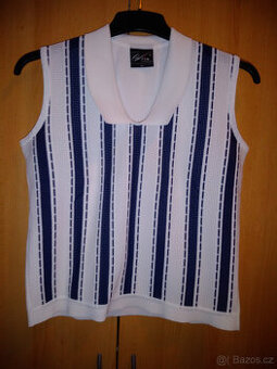 Modrobílá halenka bez rukávů, tílko s límečkem