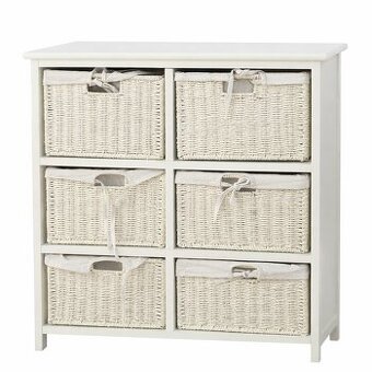 Bílá komoda s proutěnými koši / úložná skříňka / komoda do p