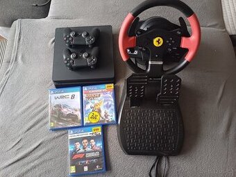Playstation 4, 3×hra,volant+pedály