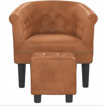 Klubové křeslo s podnožkou - imitace kůže, NOVÉ