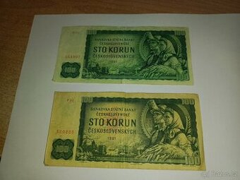 Bankovky Československo - 2 x 100 kčs,10 kčs,10 kčs a 500 kč