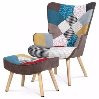 Křeslo (ušák) patchwork s podnožkou AK-305 PW2