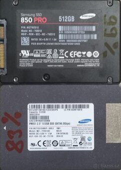2x sata SSD 512GB Samsung 850 Pro životnost 99% a PM851 83%