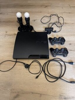 PS3 Slim 320GB (CECH-3004B) + 2 ovladače + 2× Move + kamera
