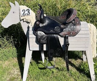 Westernové sedlo 23) černé Floral hnědý krokodýl