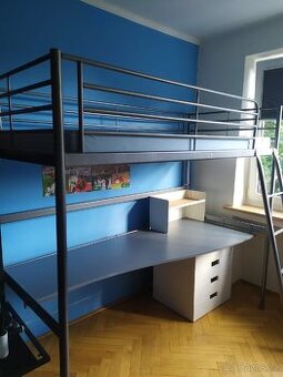 Patrová postel Ikea, stůl, matrace, set a polička - 1