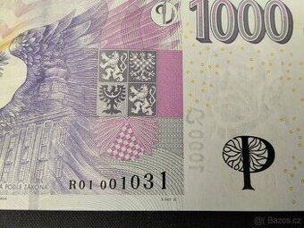 1000 Kč PŘITISK vzácná první série R 01, více bankovek víz o
