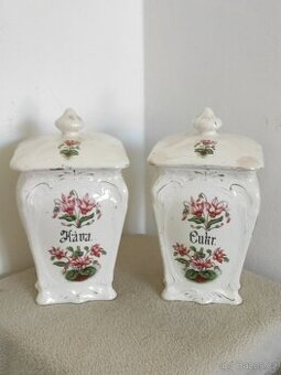 Starožitné porcelánové dózy na kávu a cukr