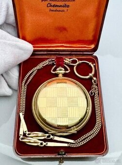 PÁNSKÉ ART DECO KAPESNÍ HODINKY S ETUI A ŘETÍZKEM