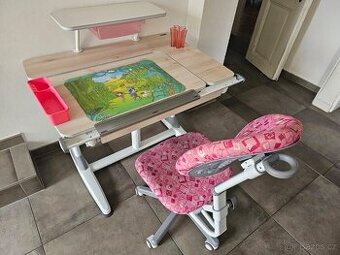 Rostoucí stůl a židle Junior II buk - růžová