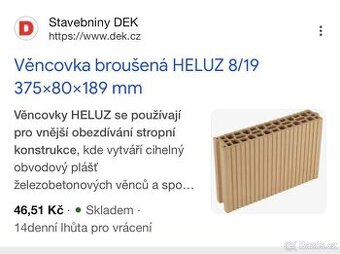 Věncovka broušená HELUZ 8/19 375x80x189mm