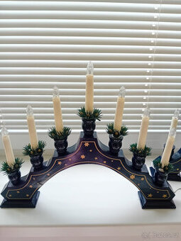 Dřevěný svícen - modrý, vánoční dekorace