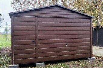 Moderní plechová tmavě hnědá garáž 4x6