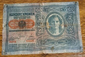 100 kronen 1912 série 3479, s přetiskem DEUTSCHÖSTERAICH - 1