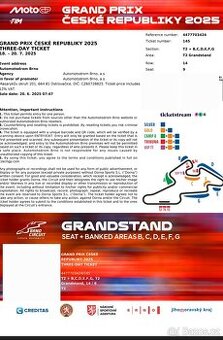 2x Vstupenka Tribuna T2 na Moto GP Brno 2025