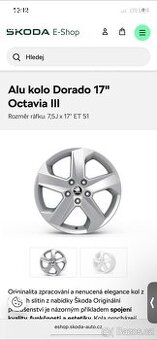 Alu kola Dorado 17" Octavia III + Pneu stav dobrý