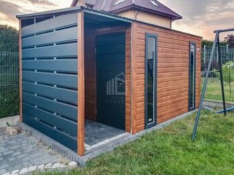 Zahradní domek 2,5x2m + přístřešek 1m - 2x Okno - dveře