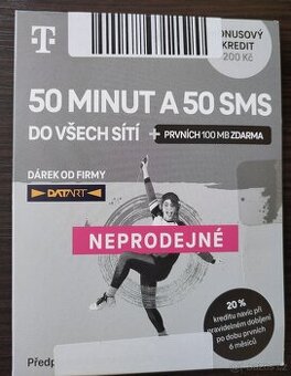 SIM karta T-Mobile 50 min a 50 SMS + 200 Kč kredit