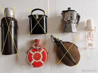 Staré nádoby - čutora, kávovar, retro kojenecká láhev