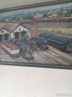 Prodám zaramovane obrazy parní  lokomotivy