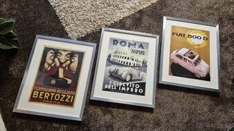 3 retro italské plakáty v rámu